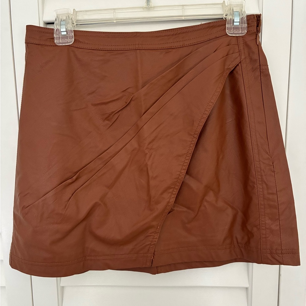 Free People Mid Thigh Deep Camel Faux Leather Skirt